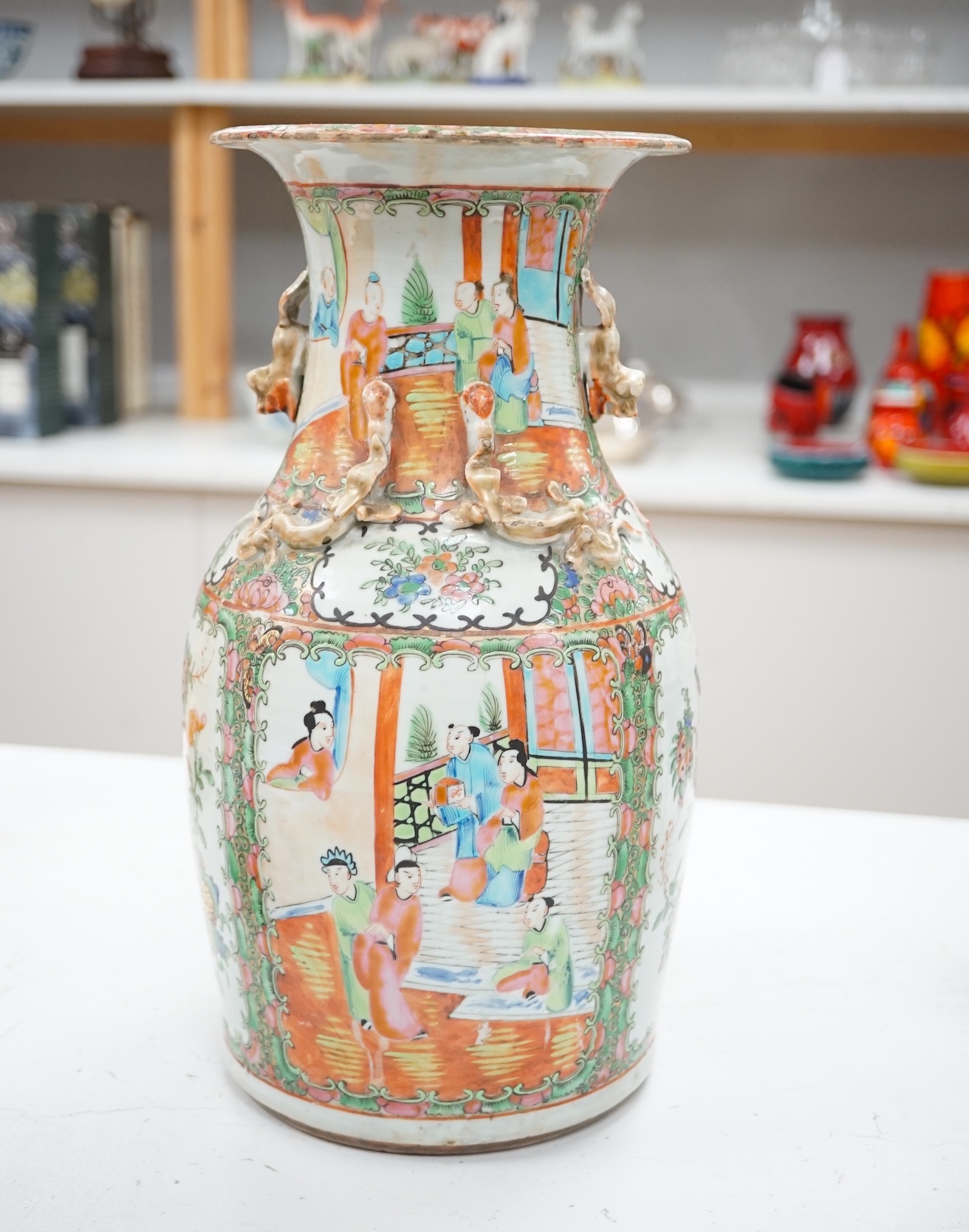 A 19th century Chinese famille rose vase, 33.5cm. Condition - poor to fair